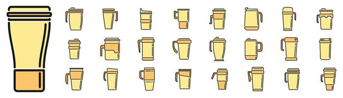 Thermo cup icons set color line vector