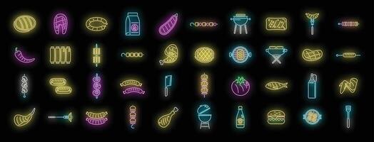 Grilled food icons set neon vector