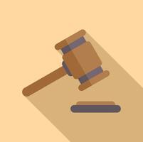 Wooden gavel icon flat . Hammer decision vector
