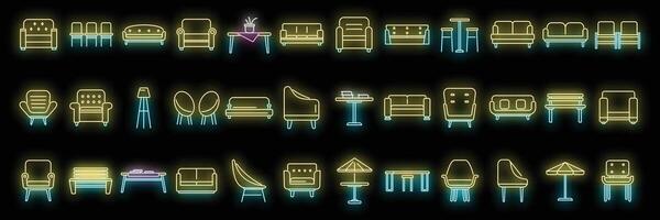 Lounge icons set neon vector