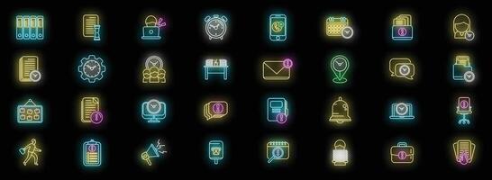Rush job icons set neon vector