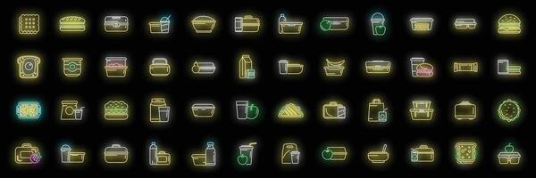 School breakfast icons set neon vector