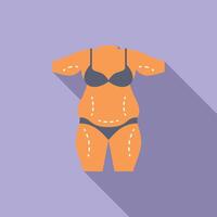 Liposuction female body icon flat . Loss fat vector