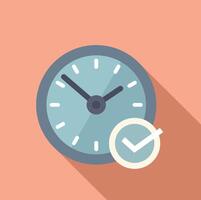 Approved time clock icon flat . Success checkmark vector