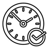 Approved time clock icon outline . Success checkmark vector