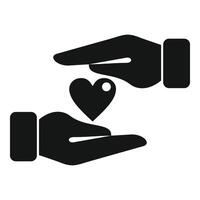 Hands care heart icon simple . Love support vector