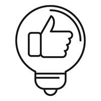 Thumb up bulb idea icon outline . Creative innovation vector