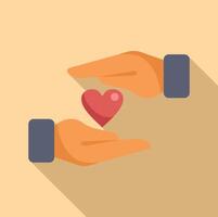 Hands care heart icon flat . Love support vector