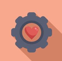 engranaje diente amor corazón icono plano . máquina industria vector