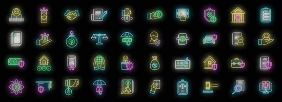 Liability icons set neon vector