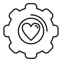 Gear cog love heart icon outline . Machine industry vector