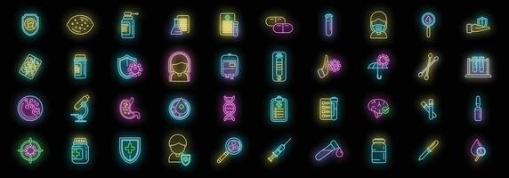 Immune system icons set neon vector