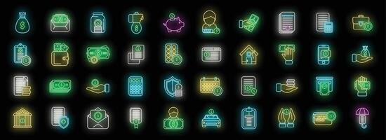 Compensation icons set neon vector