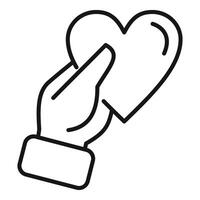 Hand give heart icon outline . Help love vector