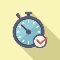 Approved stopwatch duration time icon flat . Event deadline vector