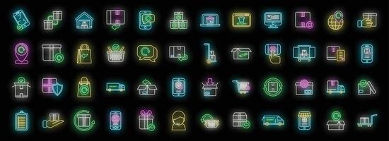 Return of goods icons set neon vector