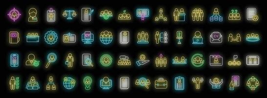Human resources icons set neon vector
