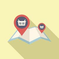 Location shop on map icon flat . Near find retail vector