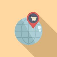 Global cart market icon flat . Service online shop vector