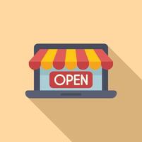 Open online shop locator icon flat . Locate geo part vector