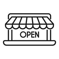 Open online shop locator icon outline . Locate geo part vector