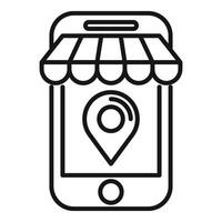 Street shop mobile locator icon outline . Pointer locate vector