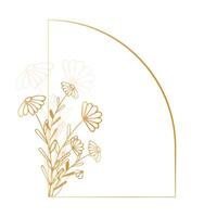 Arch frame with golden daisies, wildflowers, on a transparent background. vector