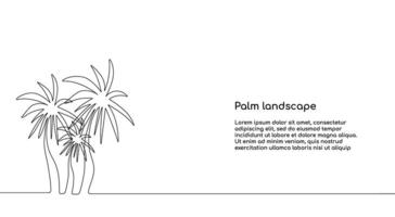 Palm trees, palm landscape. Hand drawing one solid line. . vector