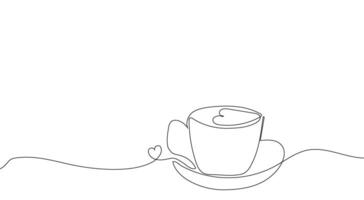 A cup of tea or coffee. Delicious, breakfast or snack.Style One continuous line drawing. Symbol, banner, background, logo, for printing. vector