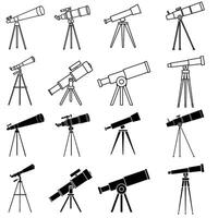 telescopio icono colocar. astronomía ilustración firmar recopilación. catalejo símbolo o logo. vector