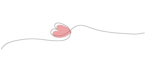 Heart in line art style, One continuous drawing Thin flourish border and romantic symbol of love in simple linear style.Valentine's Day. Can be used for background, postcard, decor, print vector
