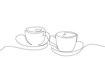 un taza de té o café. delicioso, desayuno o estilo.bocadillo uno continuo línea dibujo. símbolo, bandera, fondo, logo, para impresión. vector