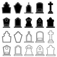 lápida sepulcral icono colocar. tumba ilustración firmar recopilación. lápida sepulcral símbolo. q.e.p.d logo. vector