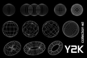 Set linear round black white y2k, 3d, frame, geometric shapes. for poster, banner. vector