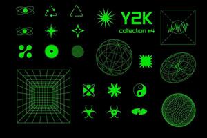 Set geometric shapes y2k, 3d green neon collection . for poster, banner. vector