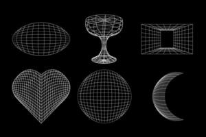 Set linear white and black geometric y2k, 3d, frame, heart, circle, moon. for poster, banner. vector