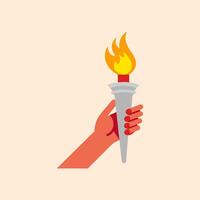 Cartoon illustration of hand holding Olympic torch. Olympic torch illustration. vector