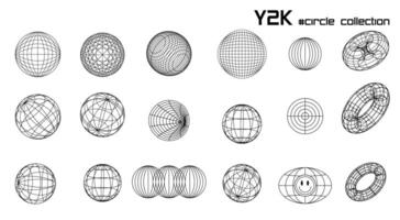 Large set linear white and black round geometric sphere frame y2k, 3d . for poster, banner. vector