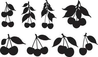 Cherry leaves and branches silhouette stencil image vector