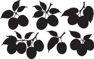 set of plum image silhouette, plum illustration, plum sign vector