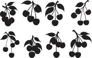 Cherry leaves and branches silhouette stencil image vector