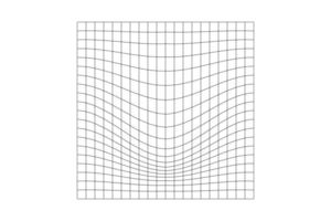 Distorted checkered grid. Mesh warp texture. Futuristic net with denting effect. Geometric deformation. Gravity phenomenon. Bented lattice surface. vector