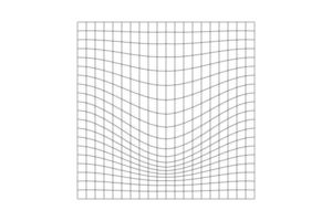 Distorted checkered grid. Mesh warp texture. Futuristic net with denting effect. Geometric deformation. Gravity phenomenon. Bented lattice surface. vector