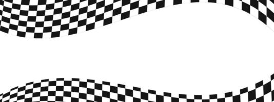 Waving race flags background. Warped black and white squares pattern with copyspace. Motocross, rally, sport car competition wallpaper. Checkered winding texture. vector