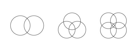 Set of outline Venn diagrams with 2, 3, 4 overlapped circles. Templates for finance diagram, statistic chart, presentation, analytics schema, infographic layout. vector