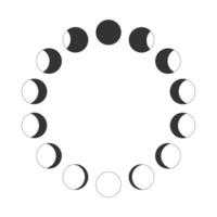 Outline Moon phases. Calendar lunar cycle. Waning and waxing Moon silhouettes moving in circle. Round shapes of Luna celestial object isolated on white background. vector