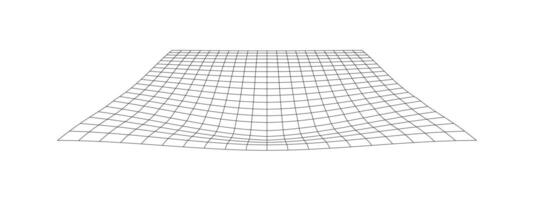 Distorted tiled floor. Grid warp texture. Futuristic waved mesh. Geometric deformation. Gravity phenomenon. Bented lattice surface isolated on white background. vector
