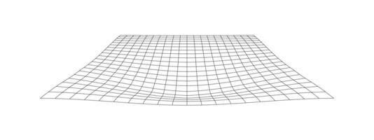 Distorted tiled floor. Grid warp texture. Futuristic waved mesh. Geometric deformation. Gravity phenomenon. Bented lattice surface isolated on white background. vector