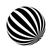 Spherical shape with black and white stripes. 3D sphere model. Striped ball isolated on white background. Globe figure in perspective vector