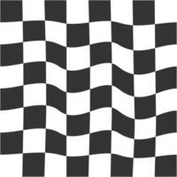 Distorted black and white chessboard texture. Chequered visuall illusion. Psychedelic pattern with warped squares. Trippy checkerboard background vector